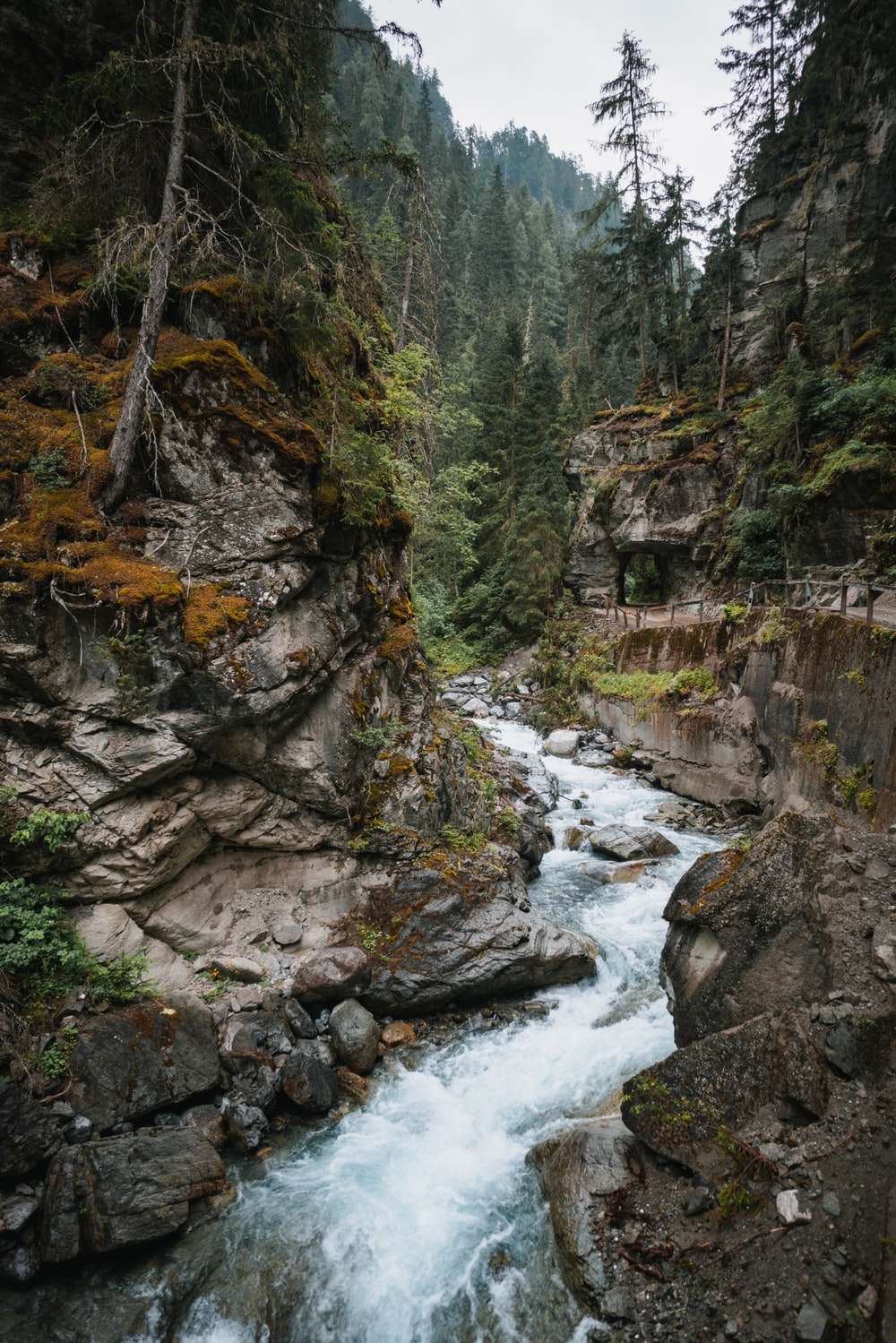 river in between rocky mountains during daytime